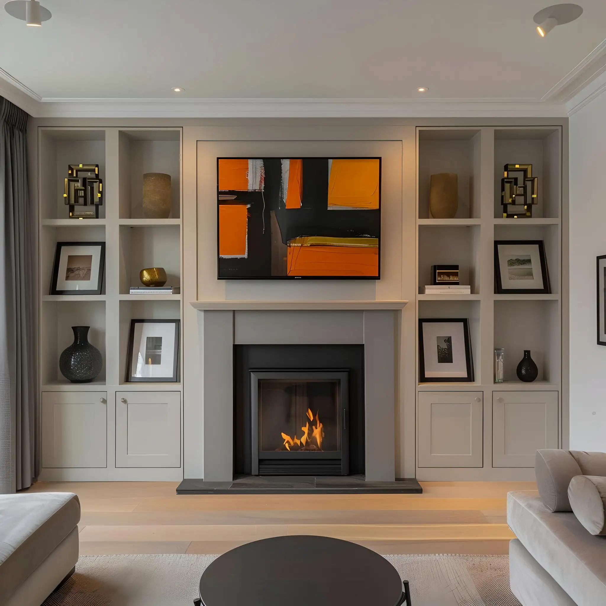 Custom-made built-in grey alcove units