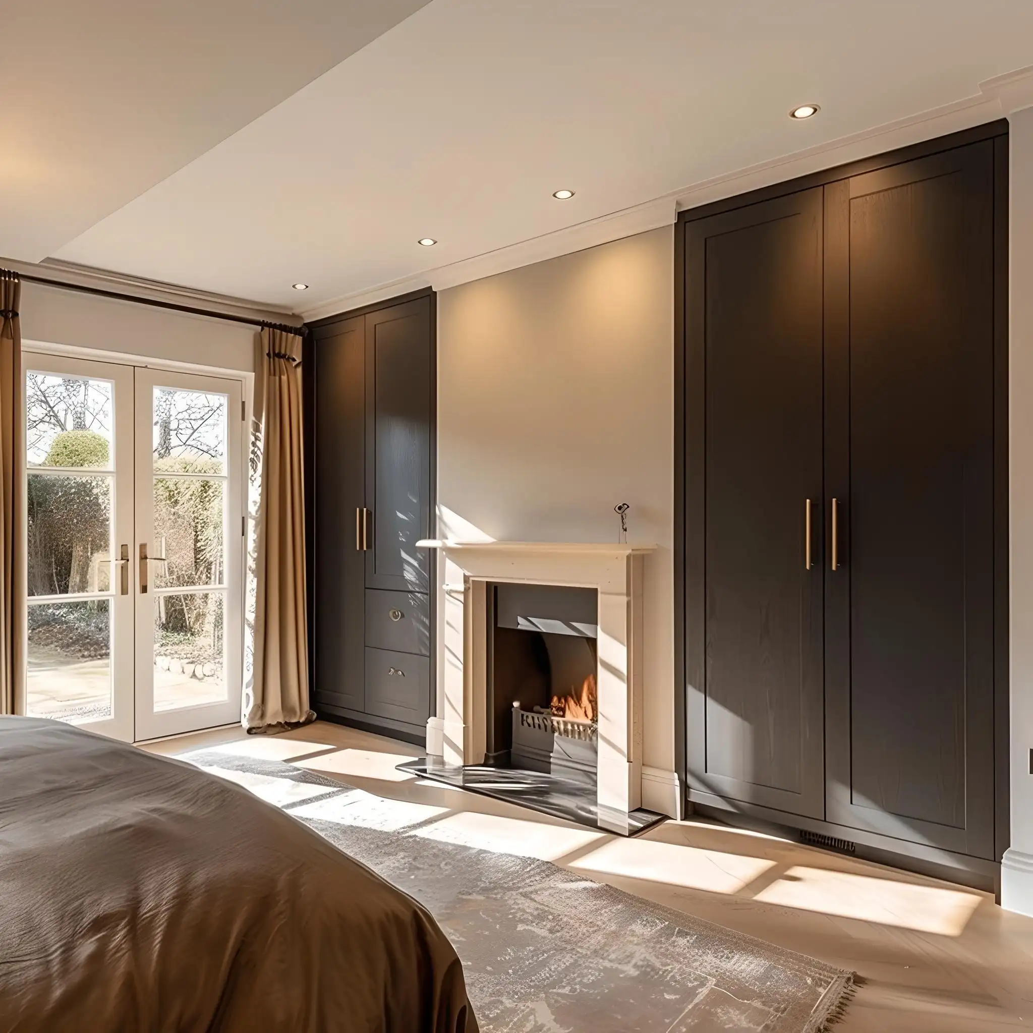 Custom built-in wardrobes fitting into alcoves