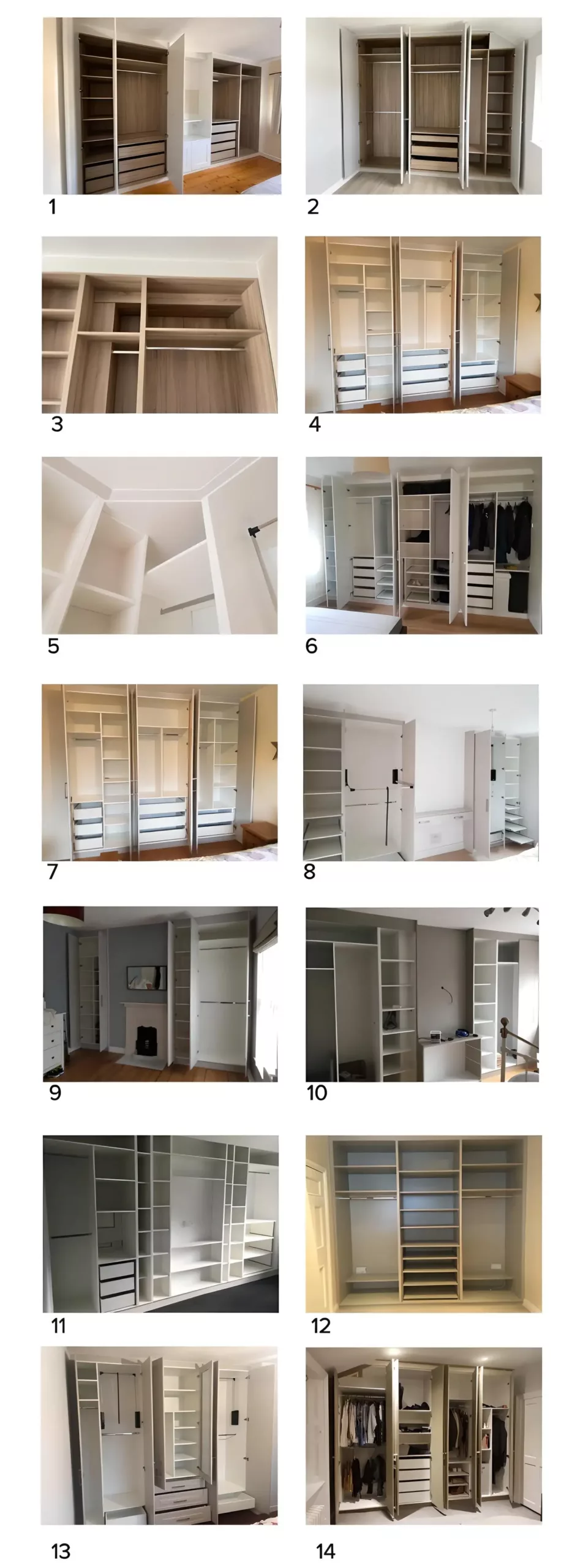 Massive range of options for internal layouts for fitted wardrobes