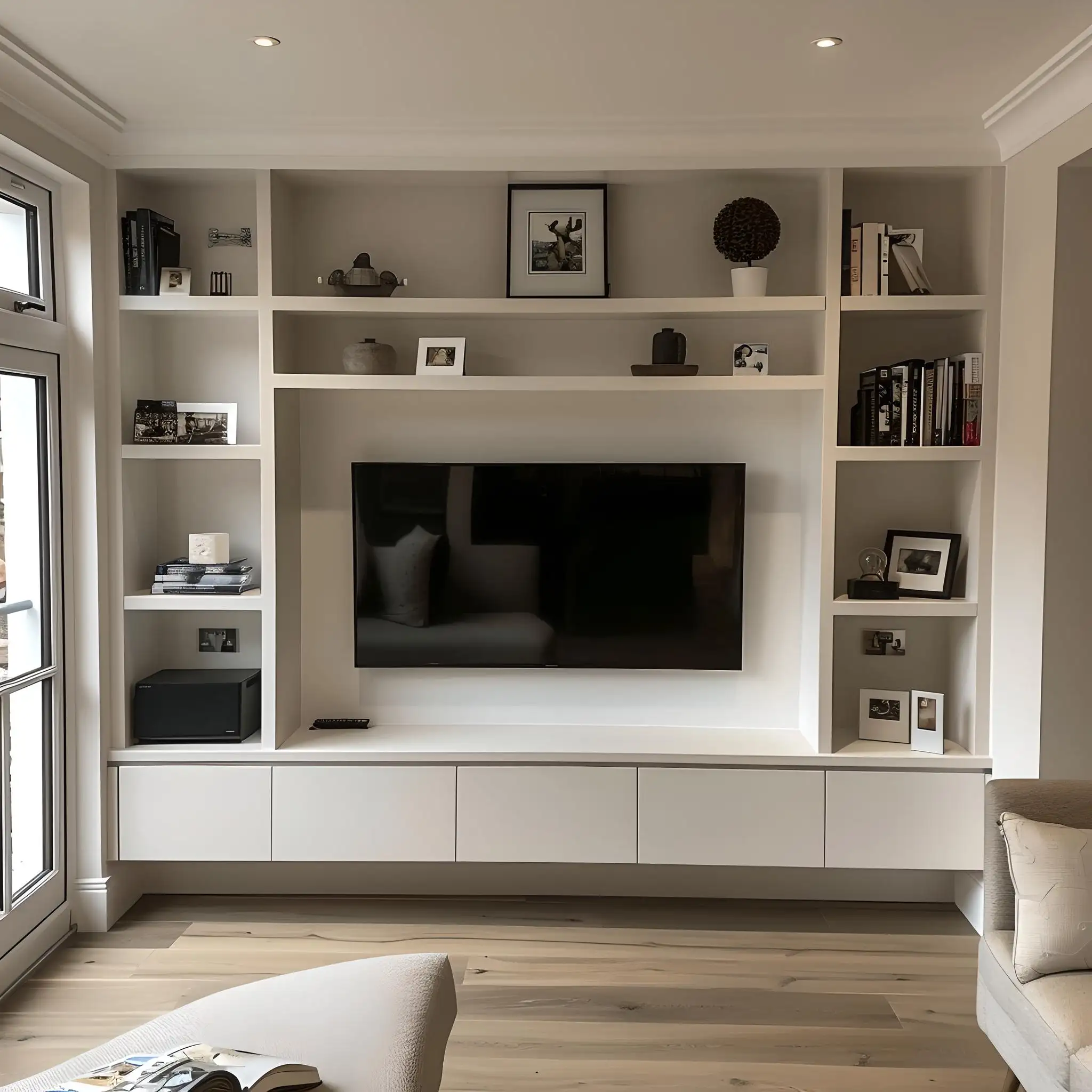 Ivory multi-media room unit with built-in TV