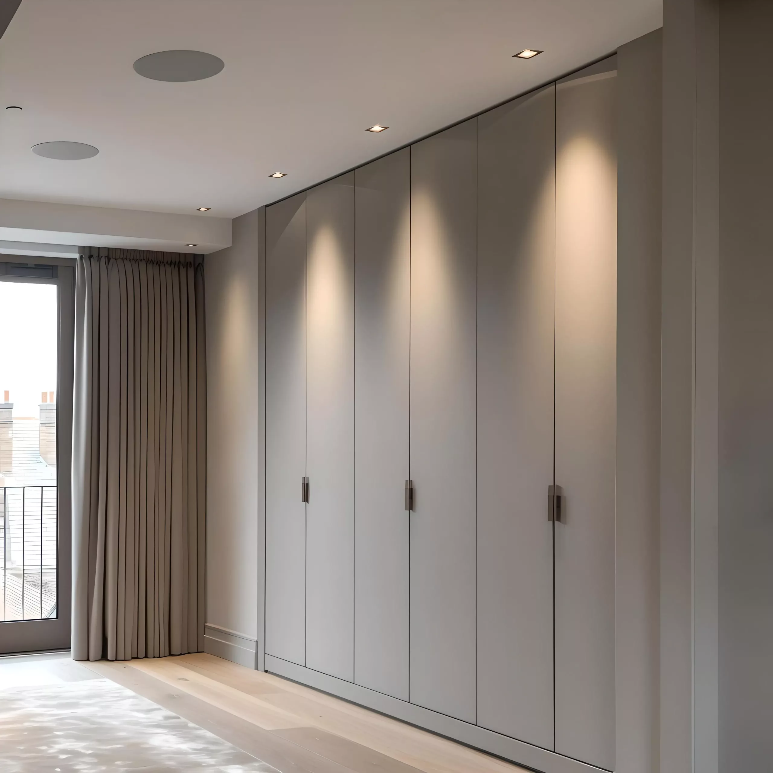 Grey slab door built-in wardrobe